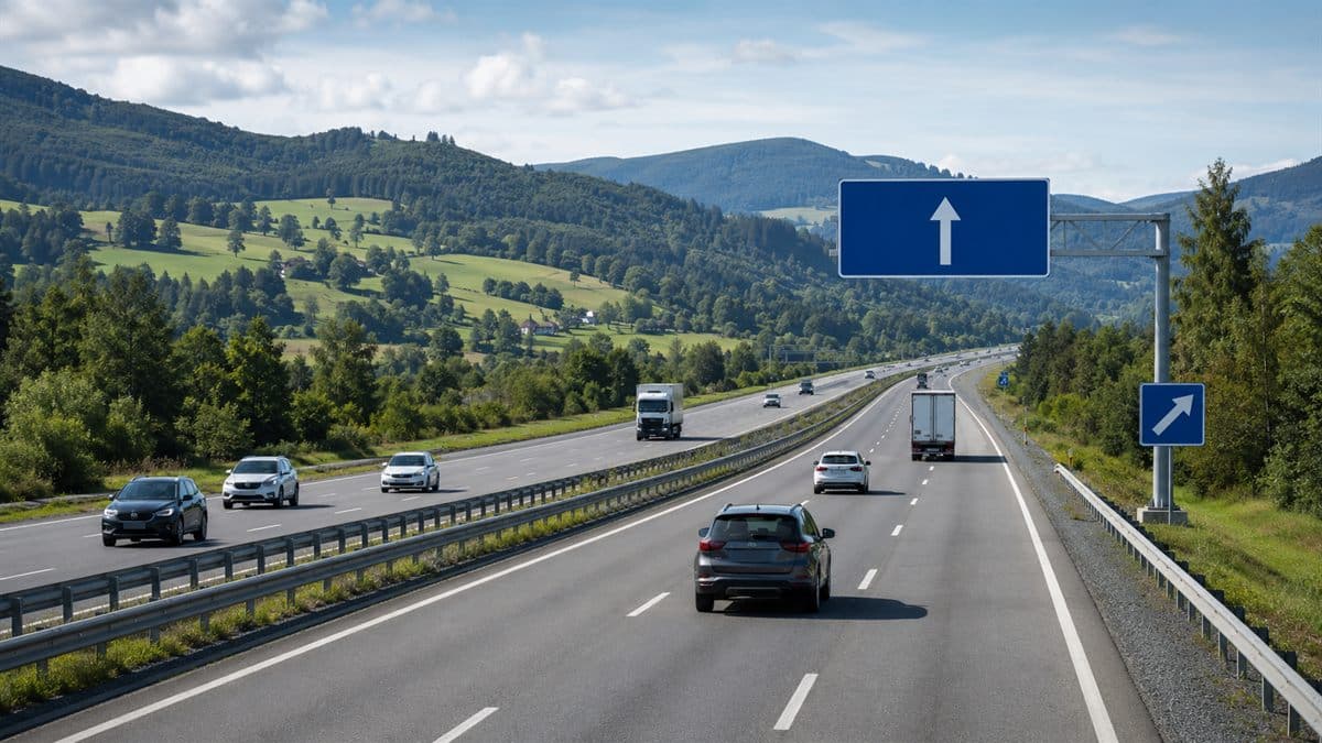 Ruta 5 en el sur de Chile con vehículos circulando por una autopista rodeada de vegetación