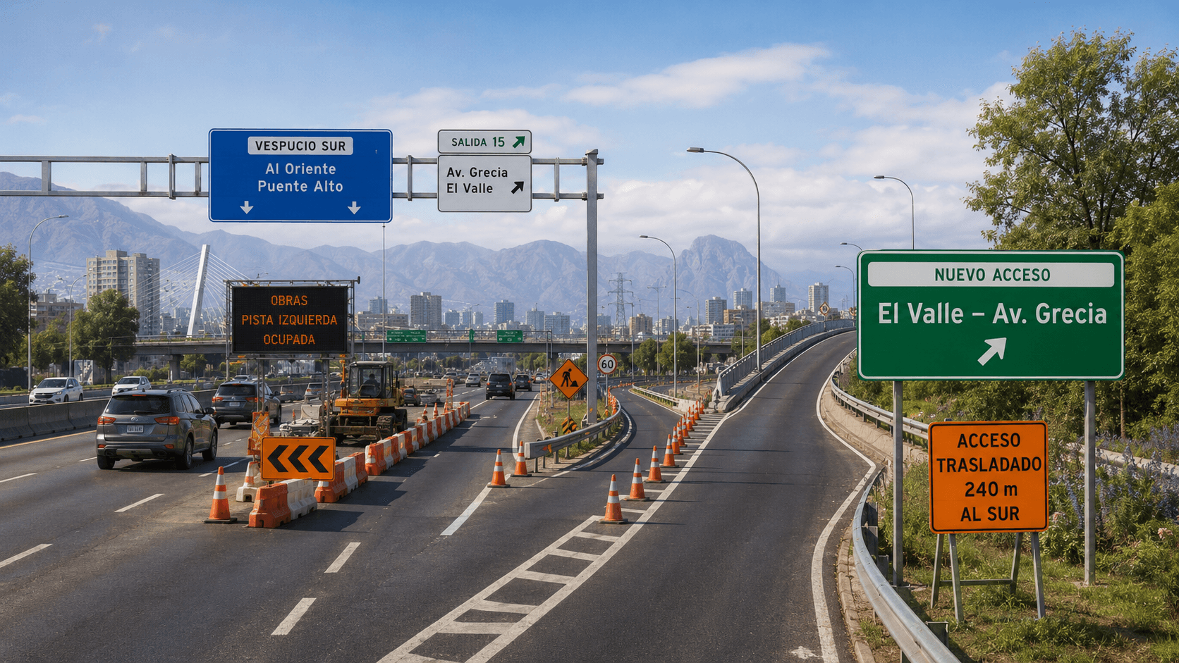 Trabajos y señalización en Vespucio Sur por traslado del acceso El Valle – Av. Grecia