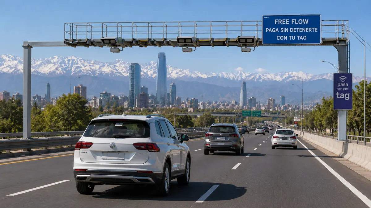 Portico Free Flow en una autopista urbana de Santiago